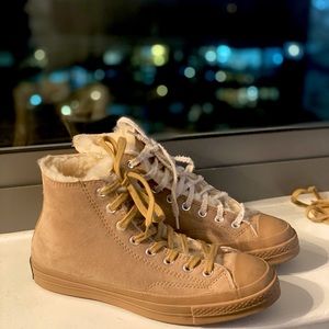 Converse high top fuzzy sneakers